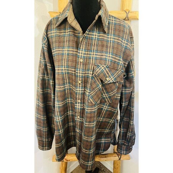 Vintage Pendleton Lobo Wool Flannel Men’s L W/ Leather Elbow Patches - Picture 2 of 10